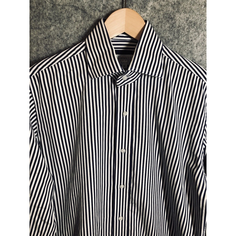 Emmett London Shirt Mens 15.5 Blue Stripe Cotton Dress Career Business Classic